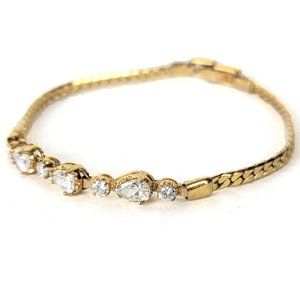Gold Tone Teardrop Pave Jeweled Gold Tone Metal Bracelet